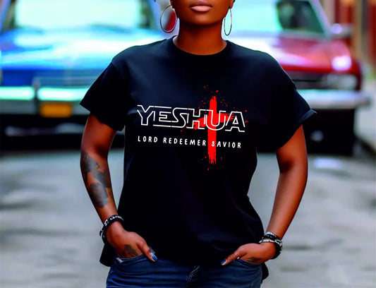 YESHUA Blood Cross Tee – Lord Redeemer Savior | Yeshua Heart